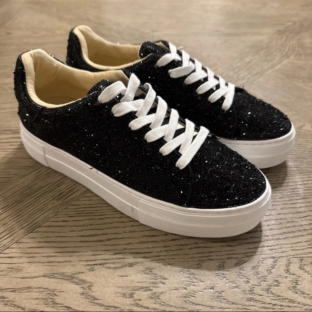 Betsey Johnson Black Glitter Platform Sneakers
